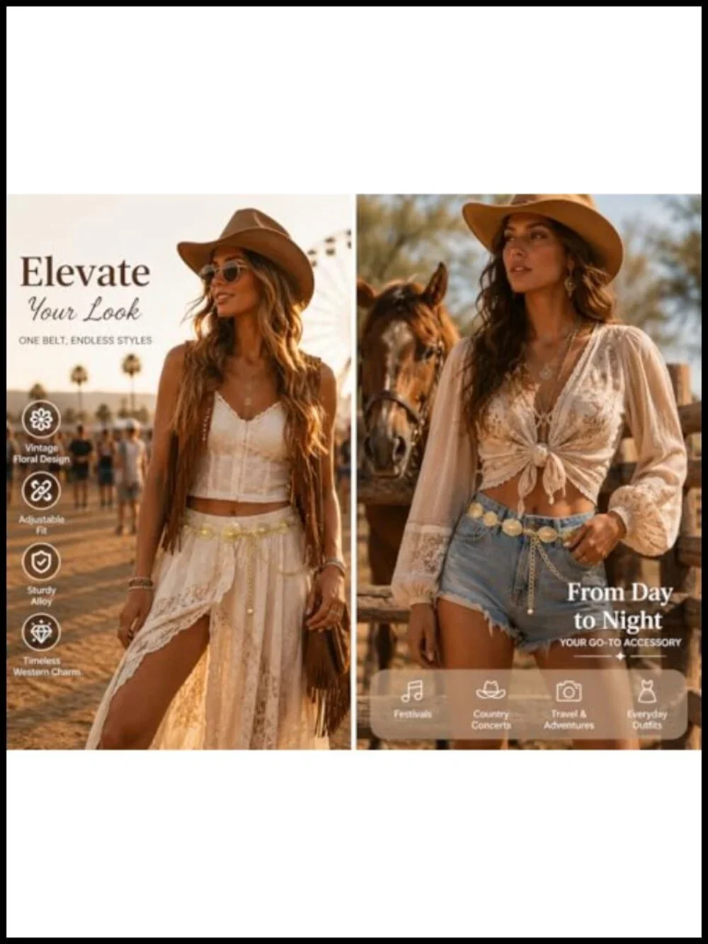 Western Waist Chain Belt Metal Concho Belt Cowgirl Boho Chain Belt